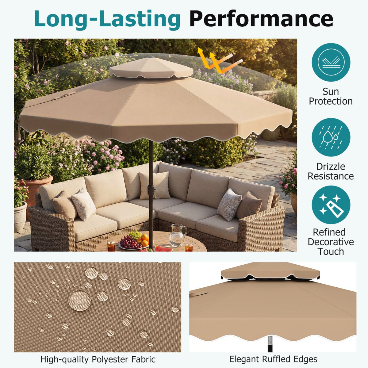 9 Feet Patio Umbrella with Push Button Tilt and Crank