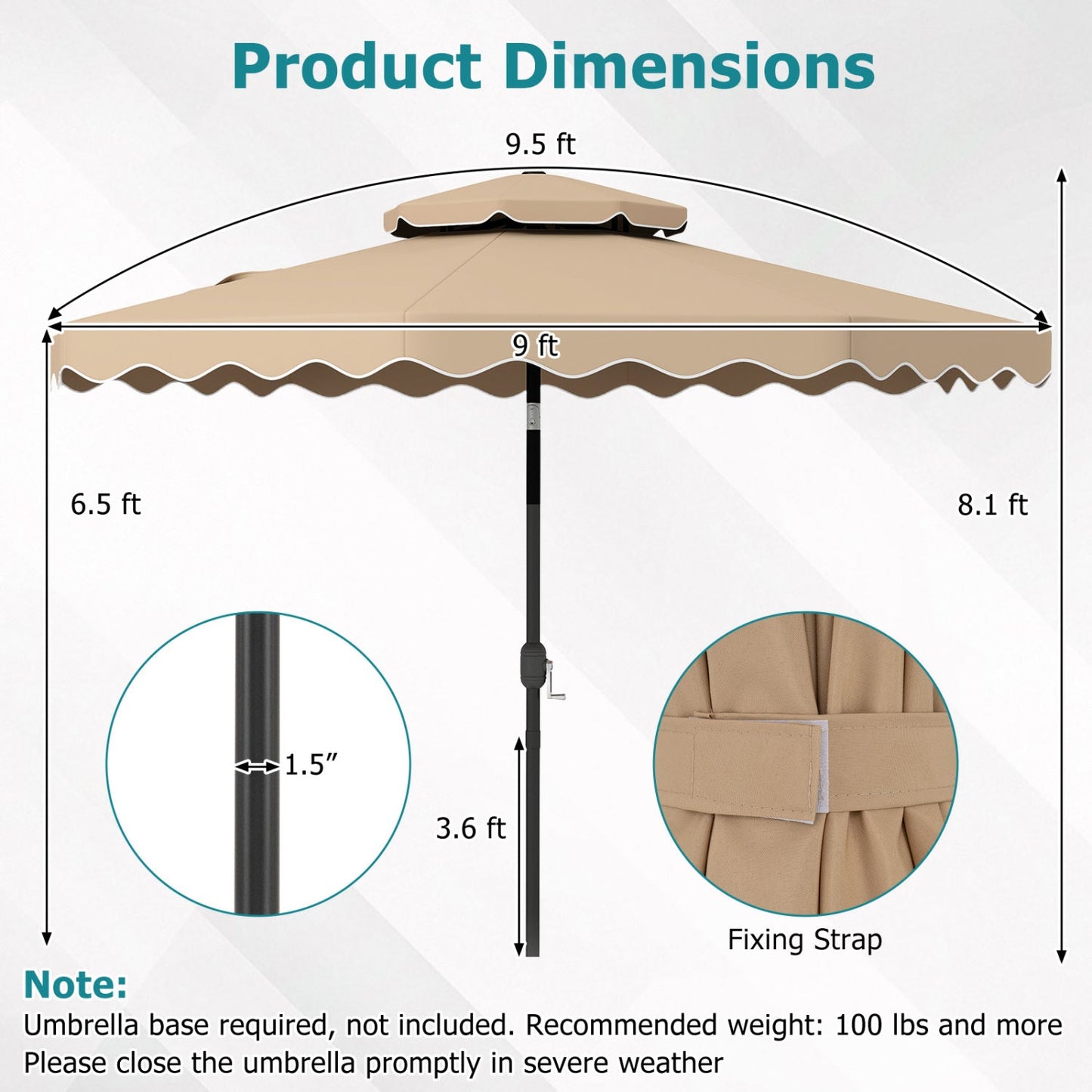 9 Feet Patio Umbrella with Push Button Tilt and Crank