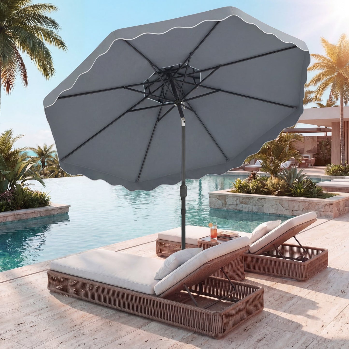9 Feet Patio Umbrella with Push Button Tilt and Crank