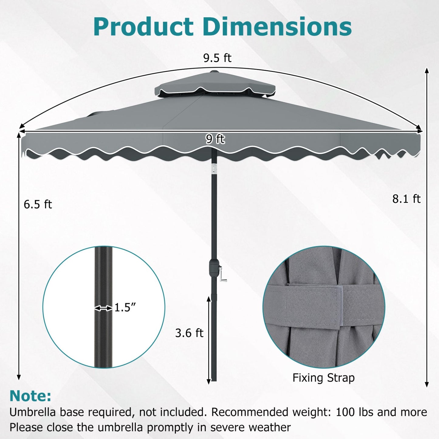 9 Feet Patio Umbrella with Push Button Tilt and Crank
