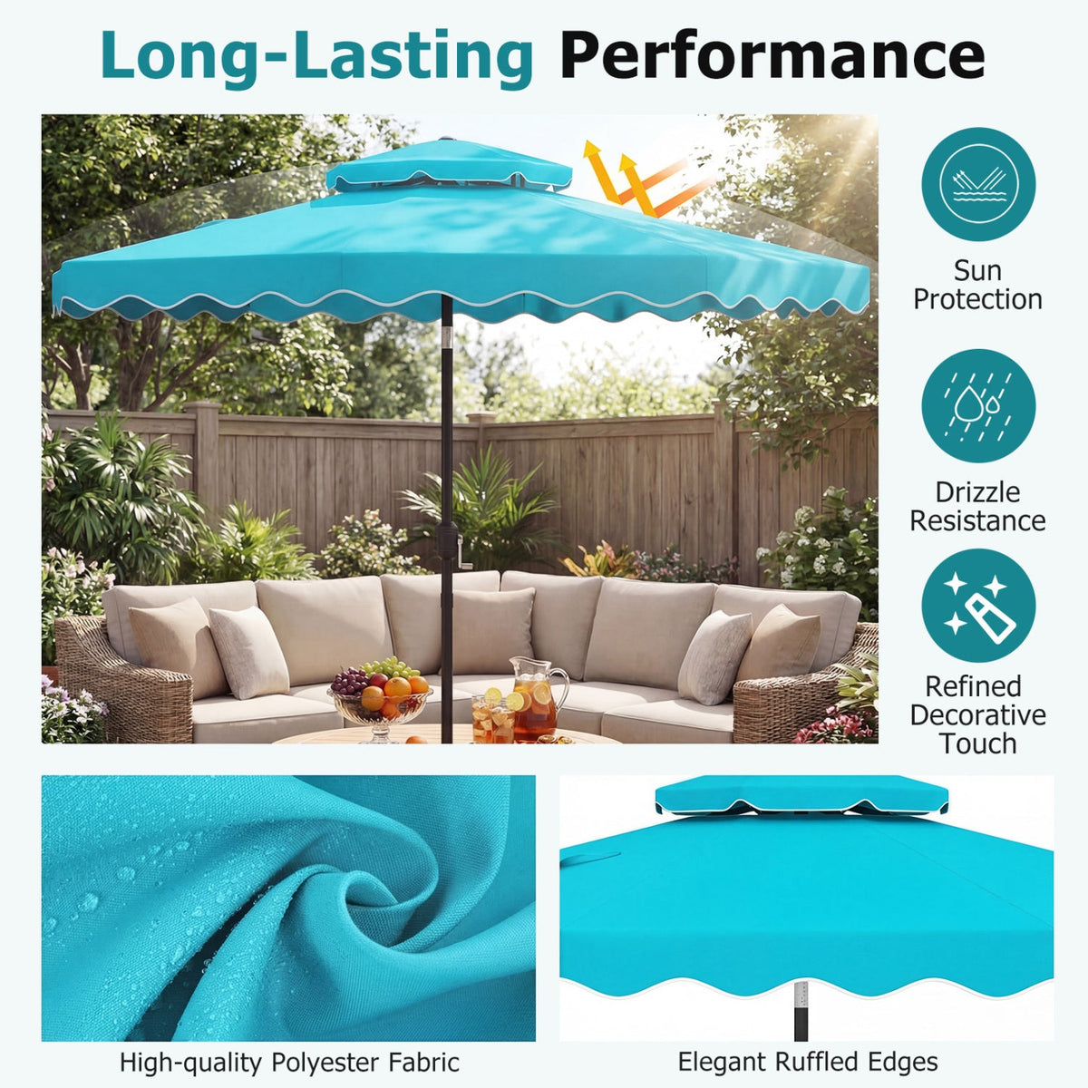 9 Feet Patio Umbrella with Push Button Tilt and Crank