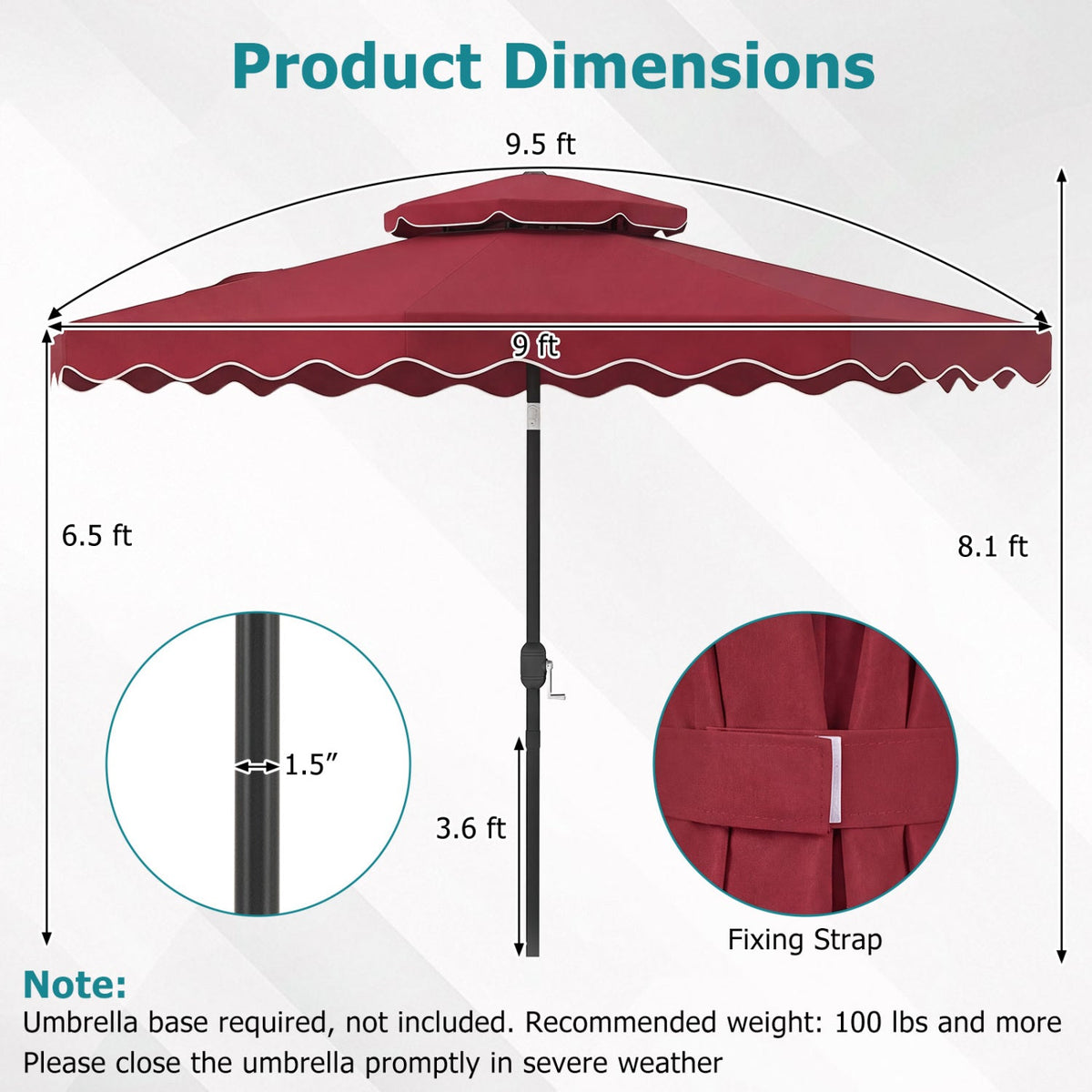 9 Feet Patio Umbrella with Push Button Tilt and Crank