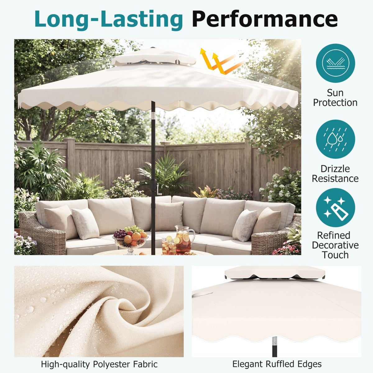 9 Feet Patio Umbrella with Push Button Tilt and Crank