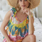 BiBi Circular Tie Dye Knit V Neck Top With Ruffle