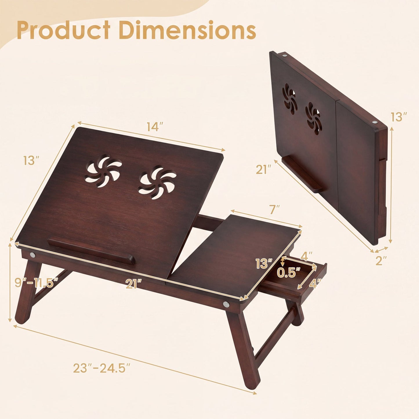 Adjustable Bamboo Laptop Desk with Tilting Top