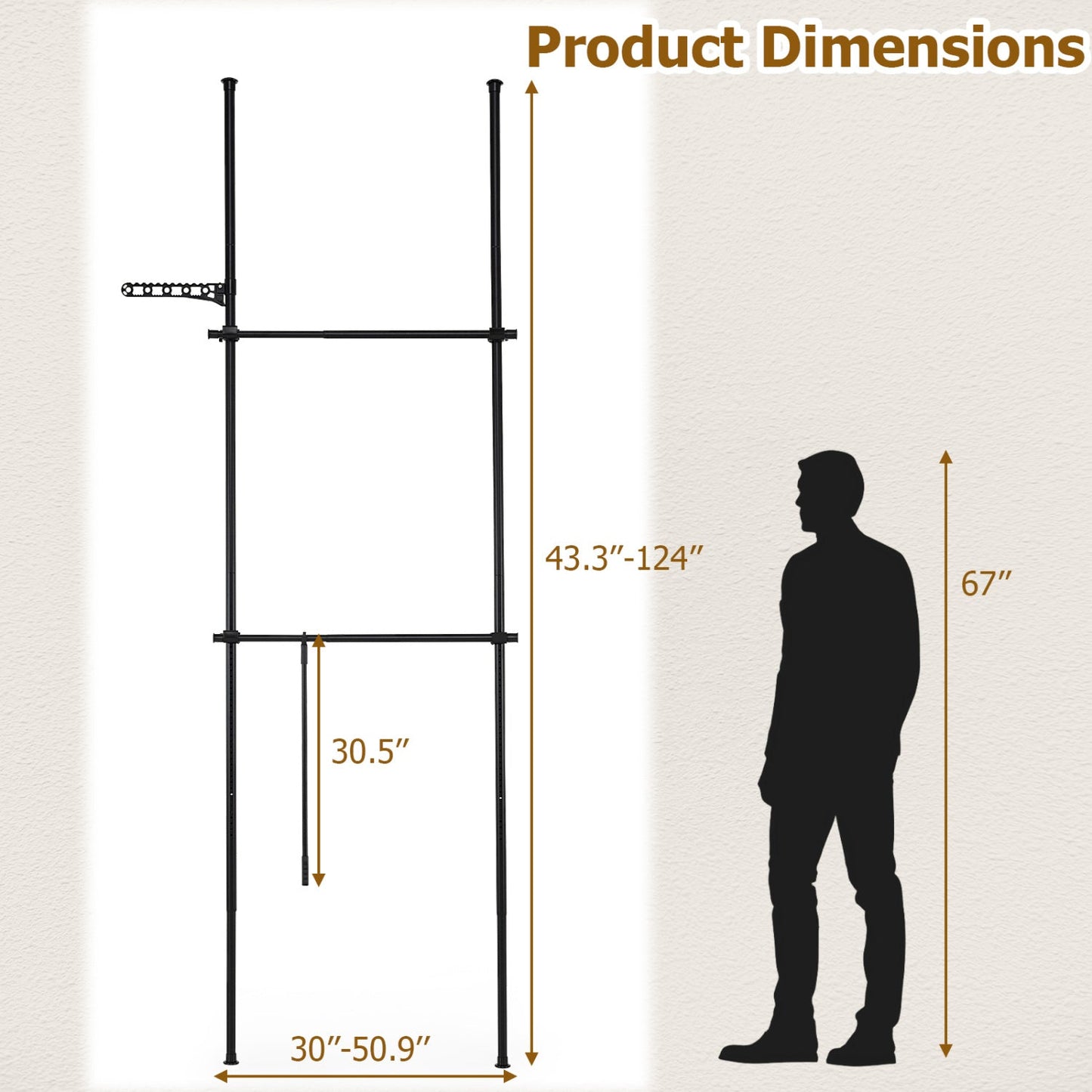 Floor to Ceiling Clothes Rack with 2 Hanging Rods - Adjustable