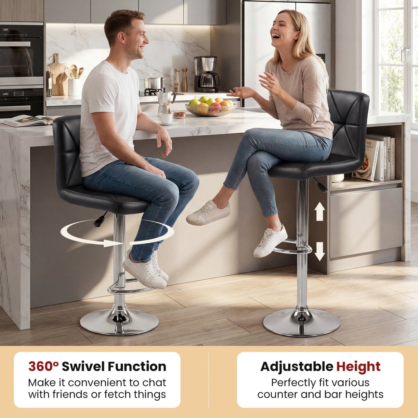 Adjustable Swivel Barstools Set of 2 with Back and Footrest