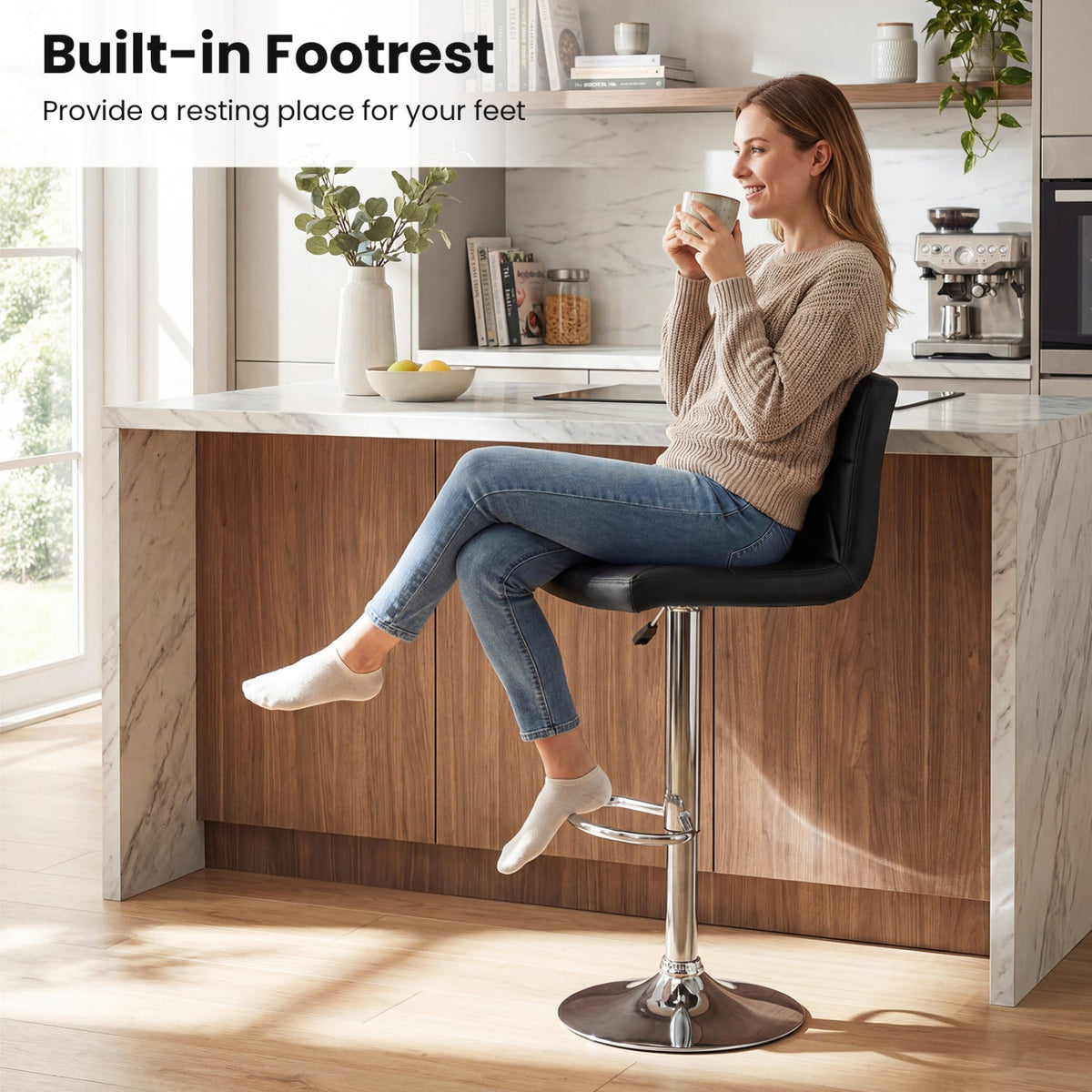 Adjustable Swivel Barstools Set of 2 with Back and Footrest