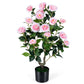 Artificial Camellia Tree Faux Flower Plant in Cement-Filled Pot