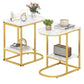C-Shaped Side Table with Faux Marble Top and Storage Shelf