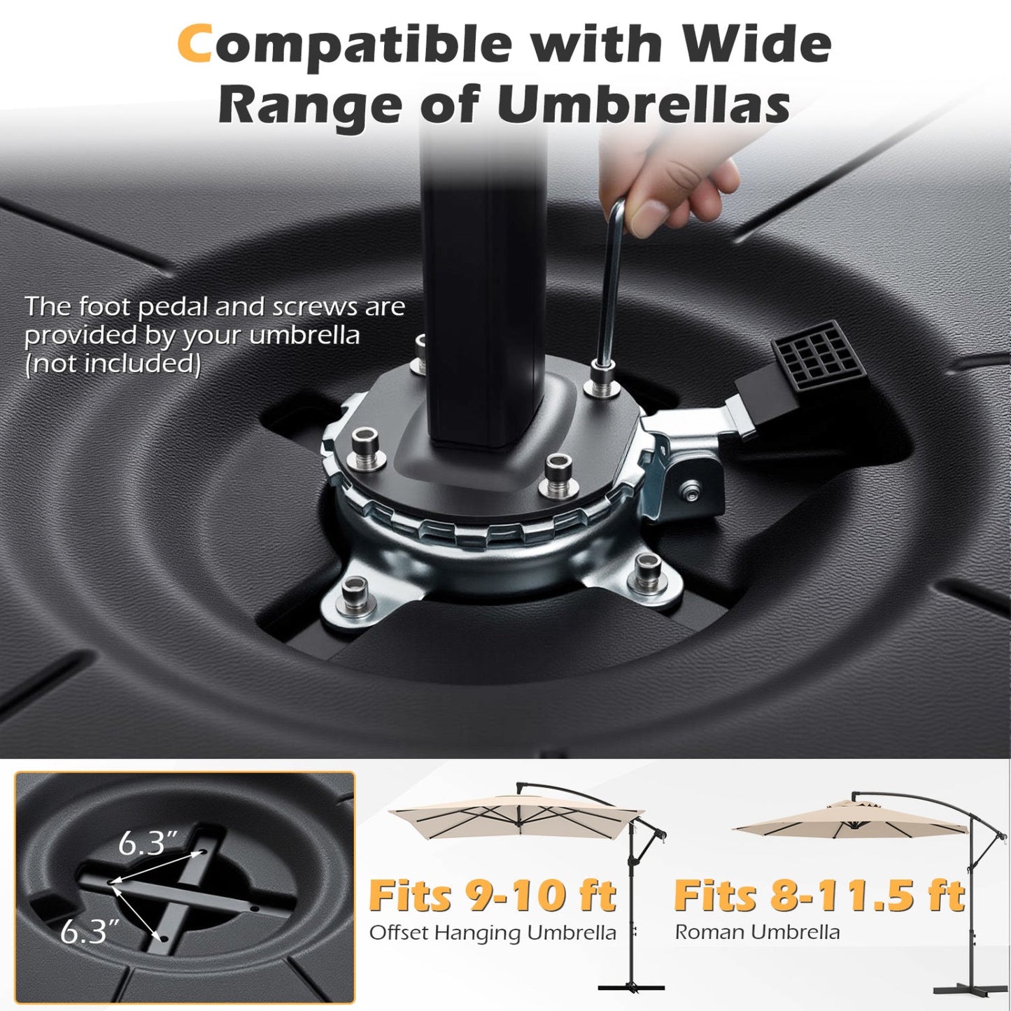 Cantilever Patio Umbrella Base 220 LBS Water and Sand Fillable Weighted Stand