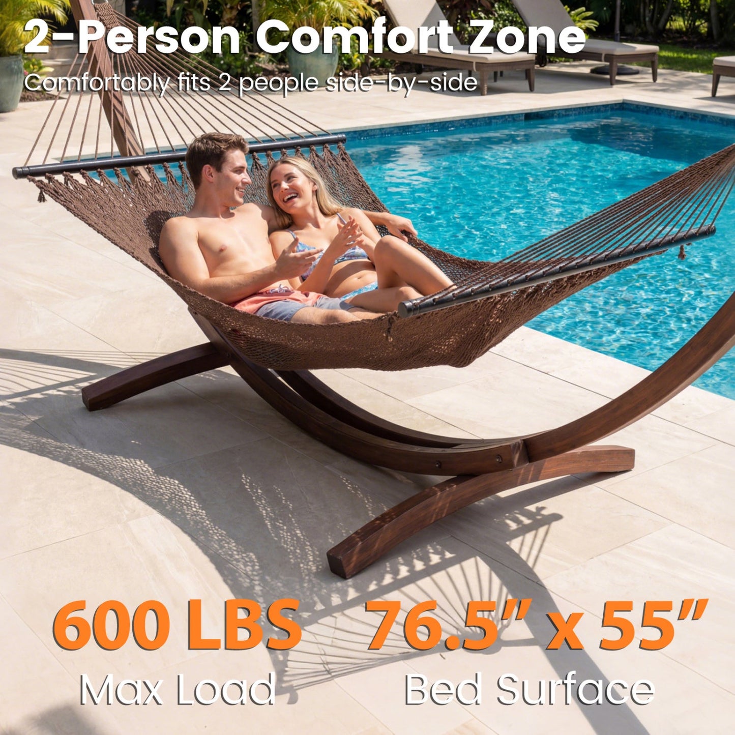 Caribbean Hammock with Spreader Bar for Patio Poolside