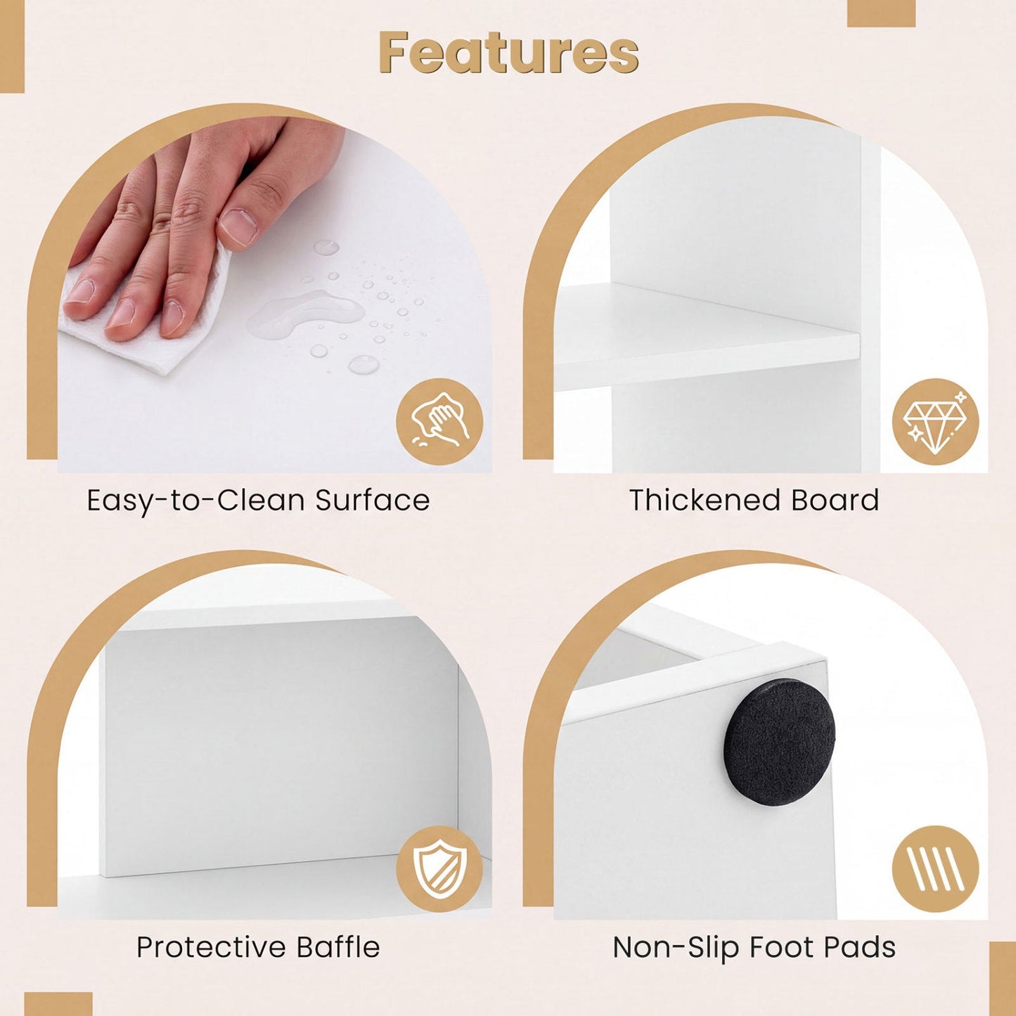 Convex Bookshelf with 3 Open Shelves and Anti-Tip Device
