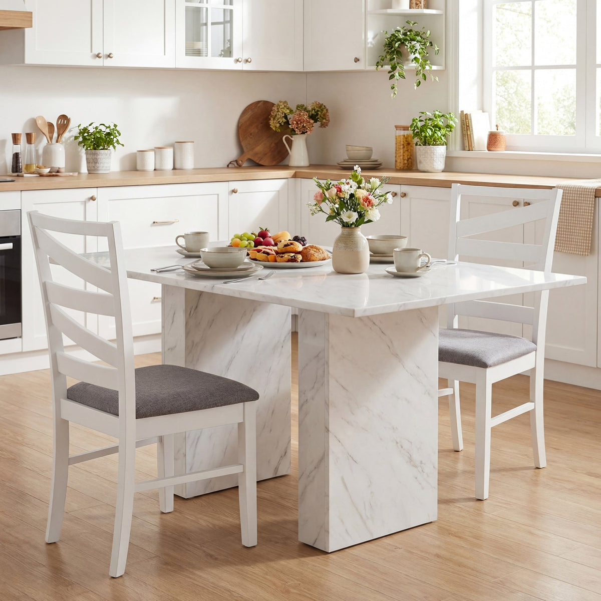 Dining Chairs Set of 2 with Backrests and Rubber Wood Frames