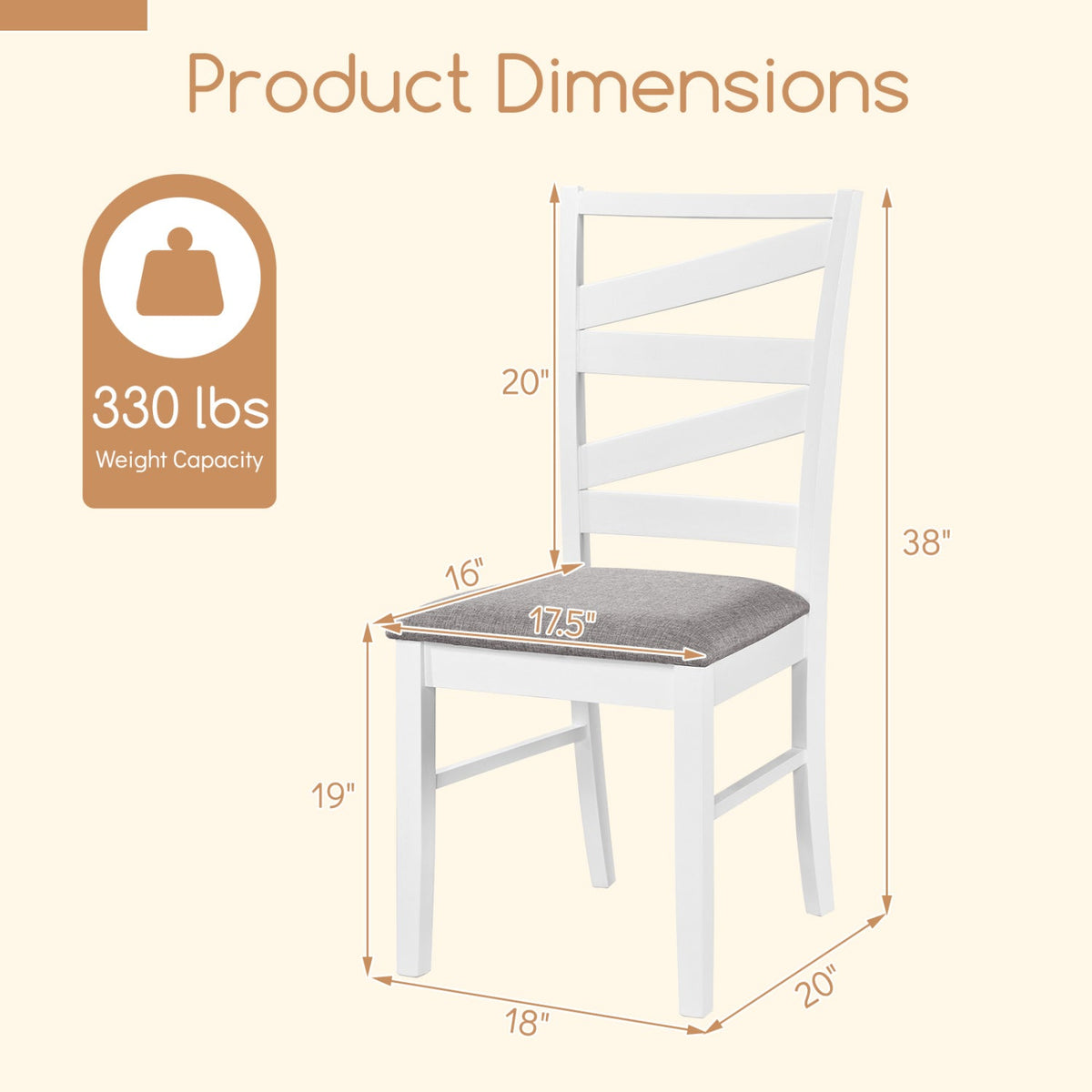 Dining Chairs Set of 2 with Backrests and Rubber Wood Frames