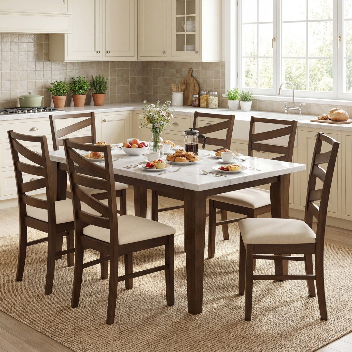 Dining Chairs Set of 2 with Backrests and Rubber Wood Frames