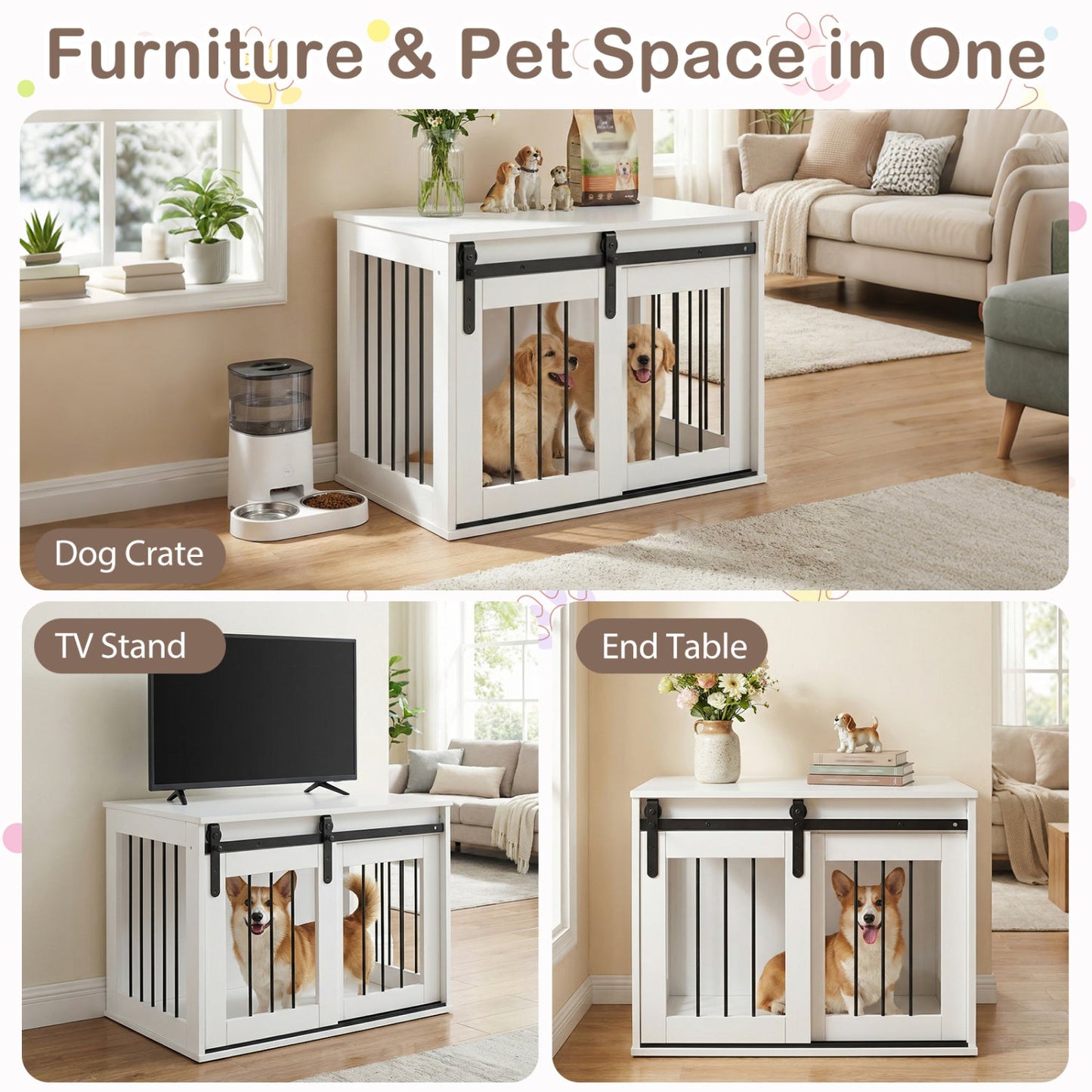 Dog Crate Furniture Heavy Duty Dog Kennel with Sliding Barn Door