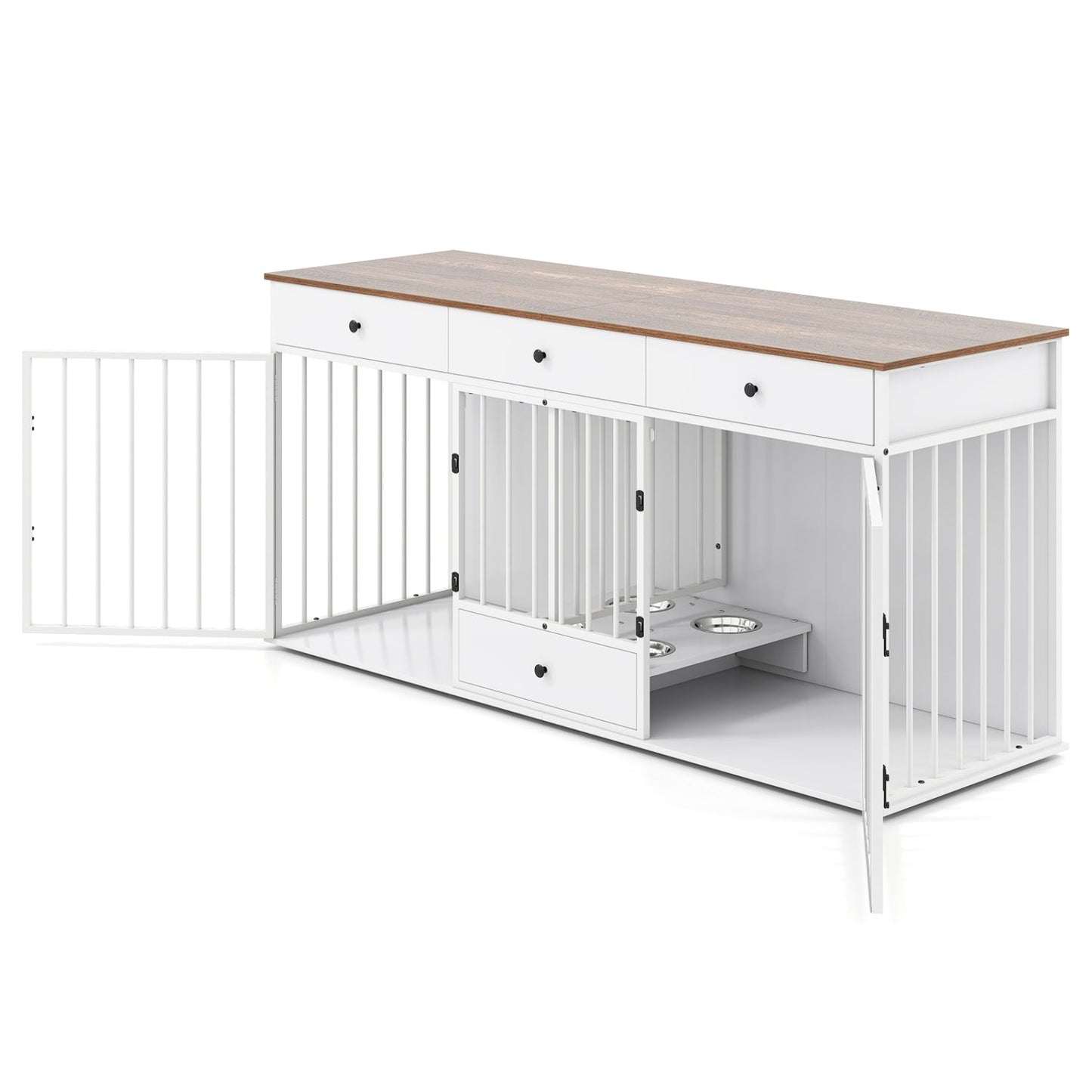 Dog Crate Furniture Indoor Modern Dog Kennel with Divider 3 Drawers and Pull-out Feeder