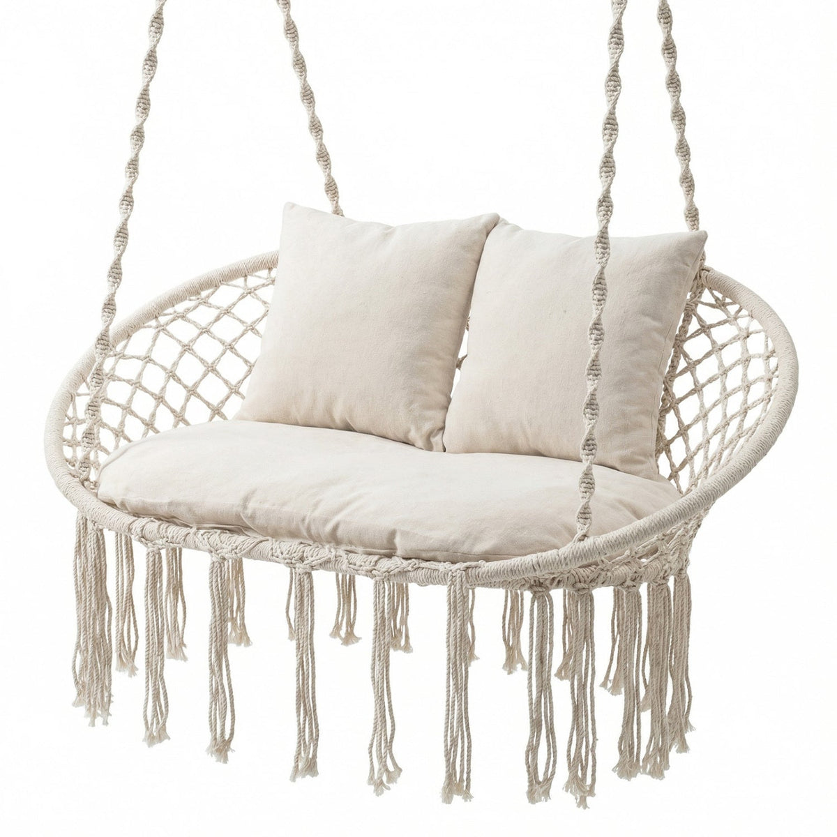 Double Swing Chair with Cushions Macrame Hanging Hammock Chair for Indoor and Outdoor Use