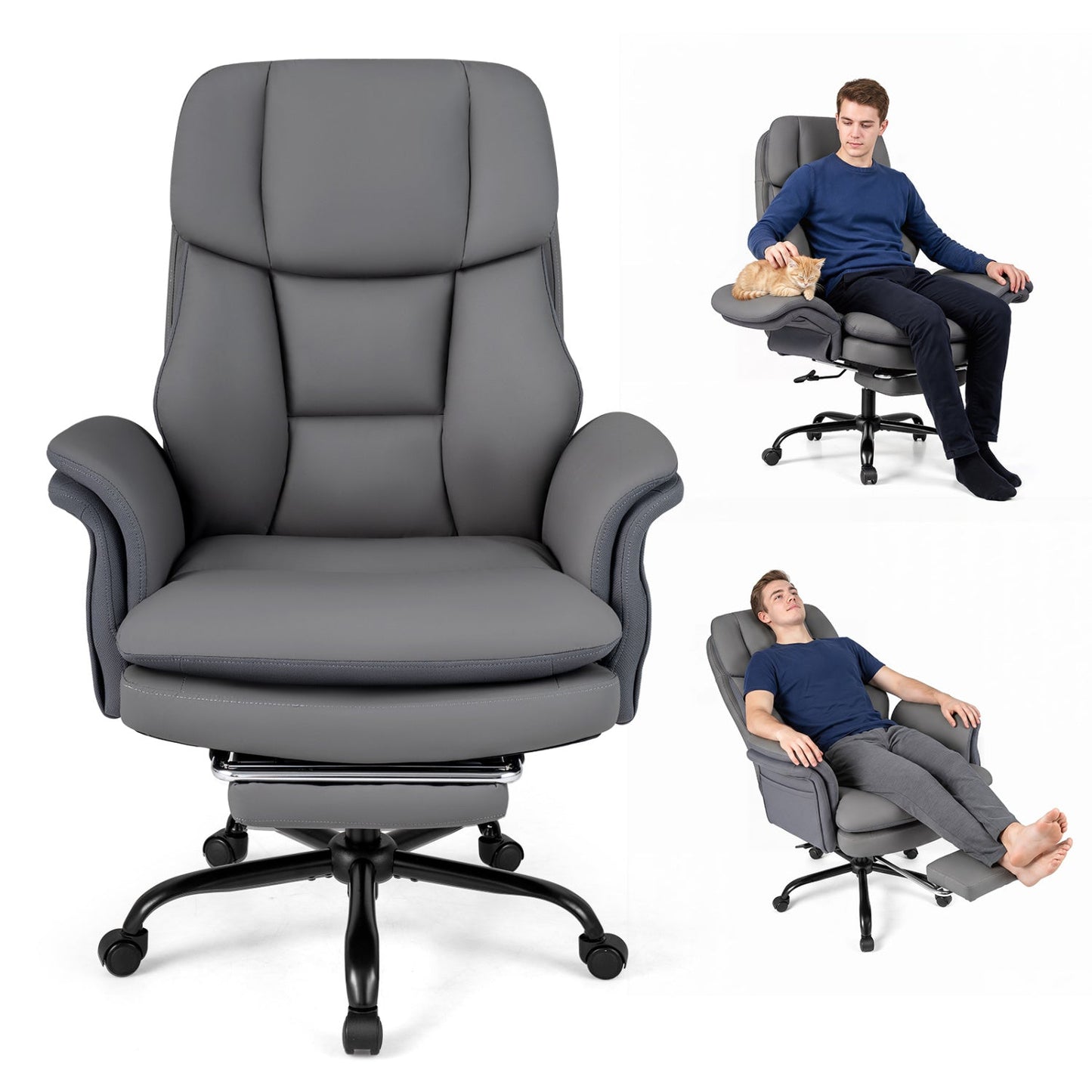 Big and Tall Office Chair with Retractable Footrest 500 lbs