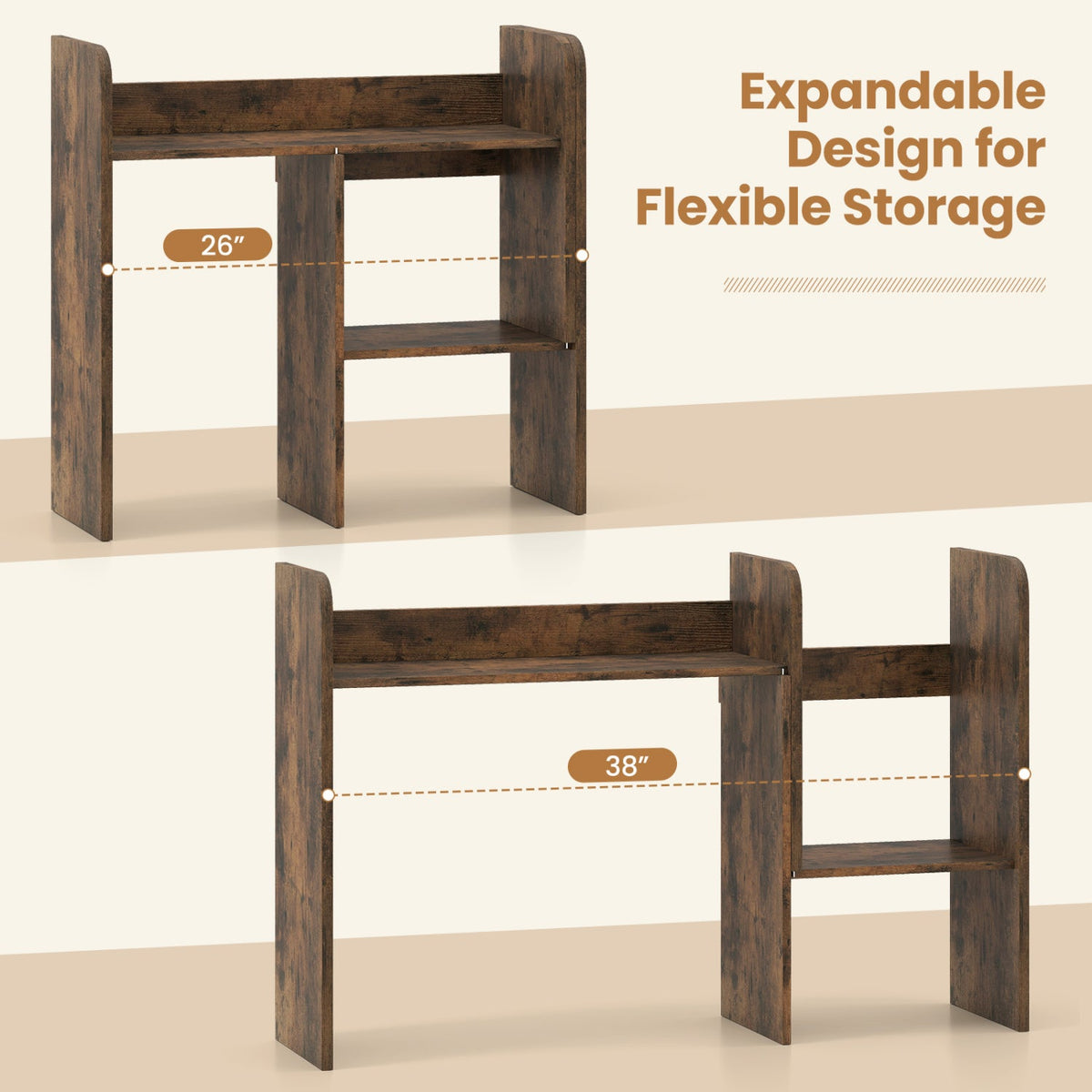 Expandable Desktop Bookshelf with Open Storage Cubes