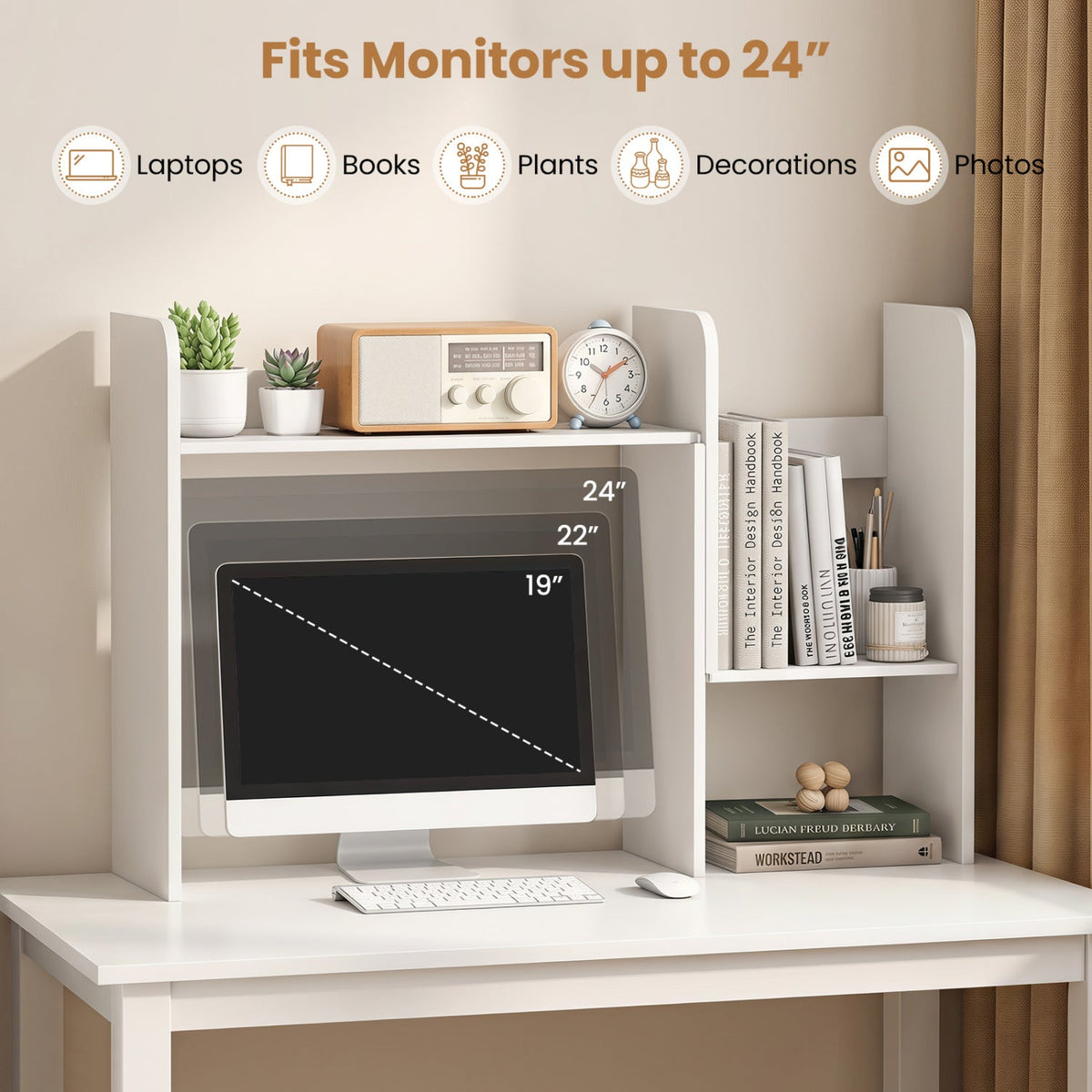 Expandable Desktop Bookshelf with Open Storage Cubes