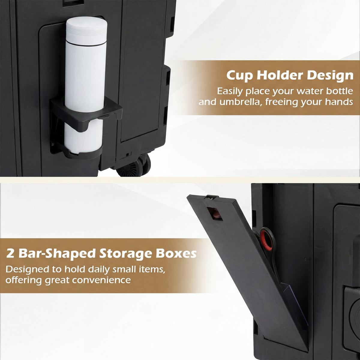 Foldable Utility Cart on 4 Rotate Wheels with Cup Holder