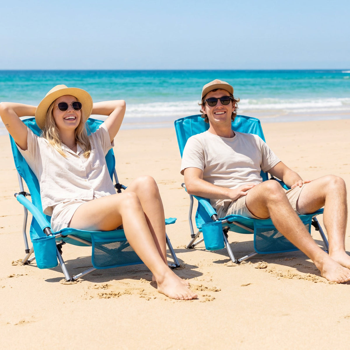 Folding Beach Chairs Set of 2 Portable Lightweight Low Seat Chairs with Padded Armrests
