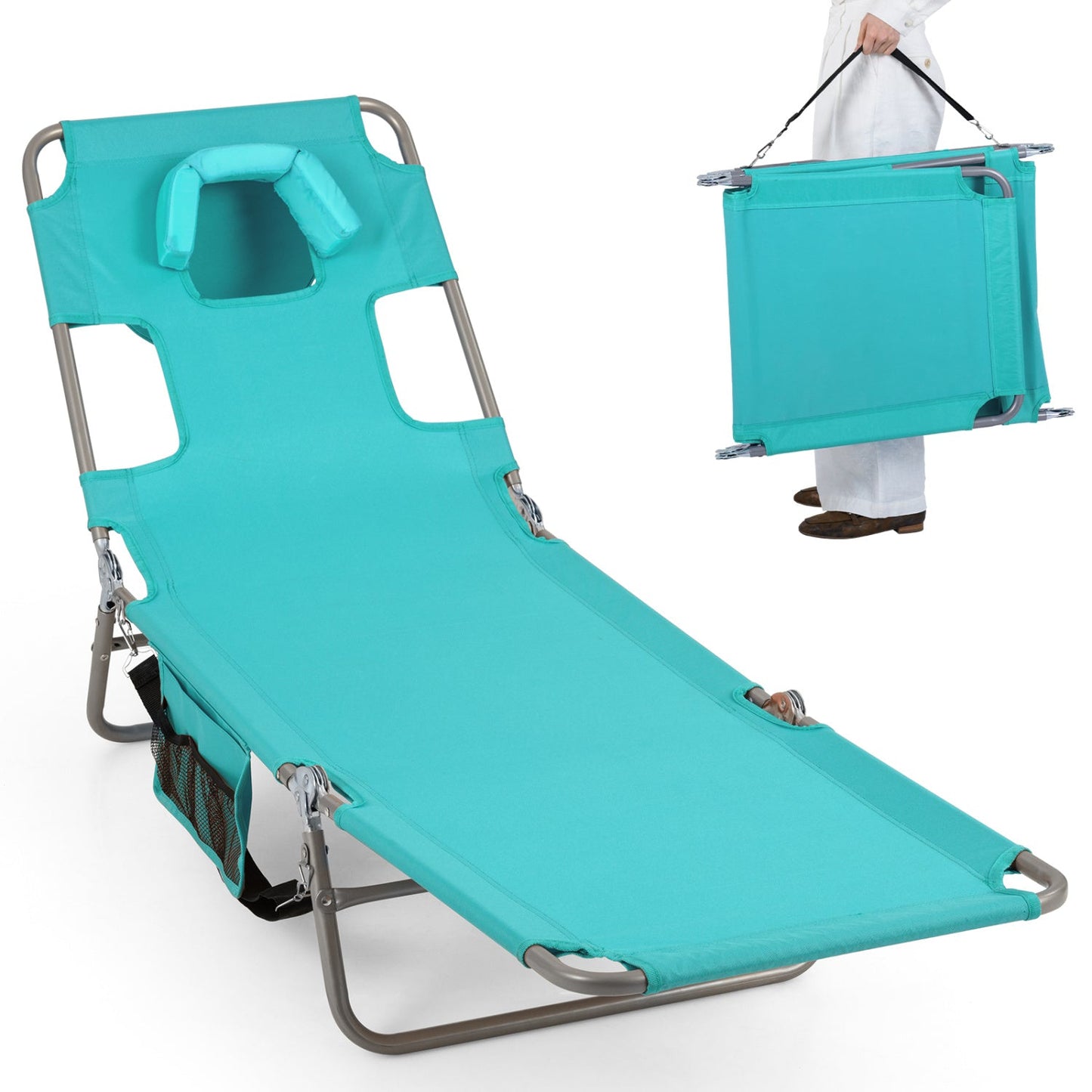 Folding Beach Lounge Chair with Adjustable Backrest for Lawn