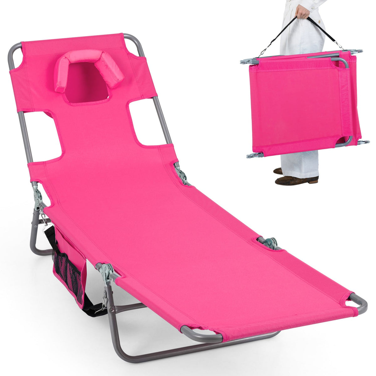 Folding Beach Lounge Chair with Adjustable Backrest for Lawn