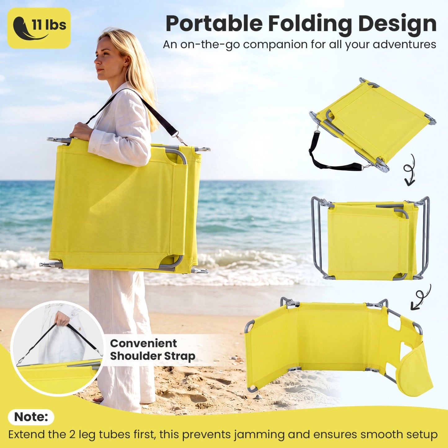 Folding Beach Lounge Chair with Adjustable Backrest for Lawn