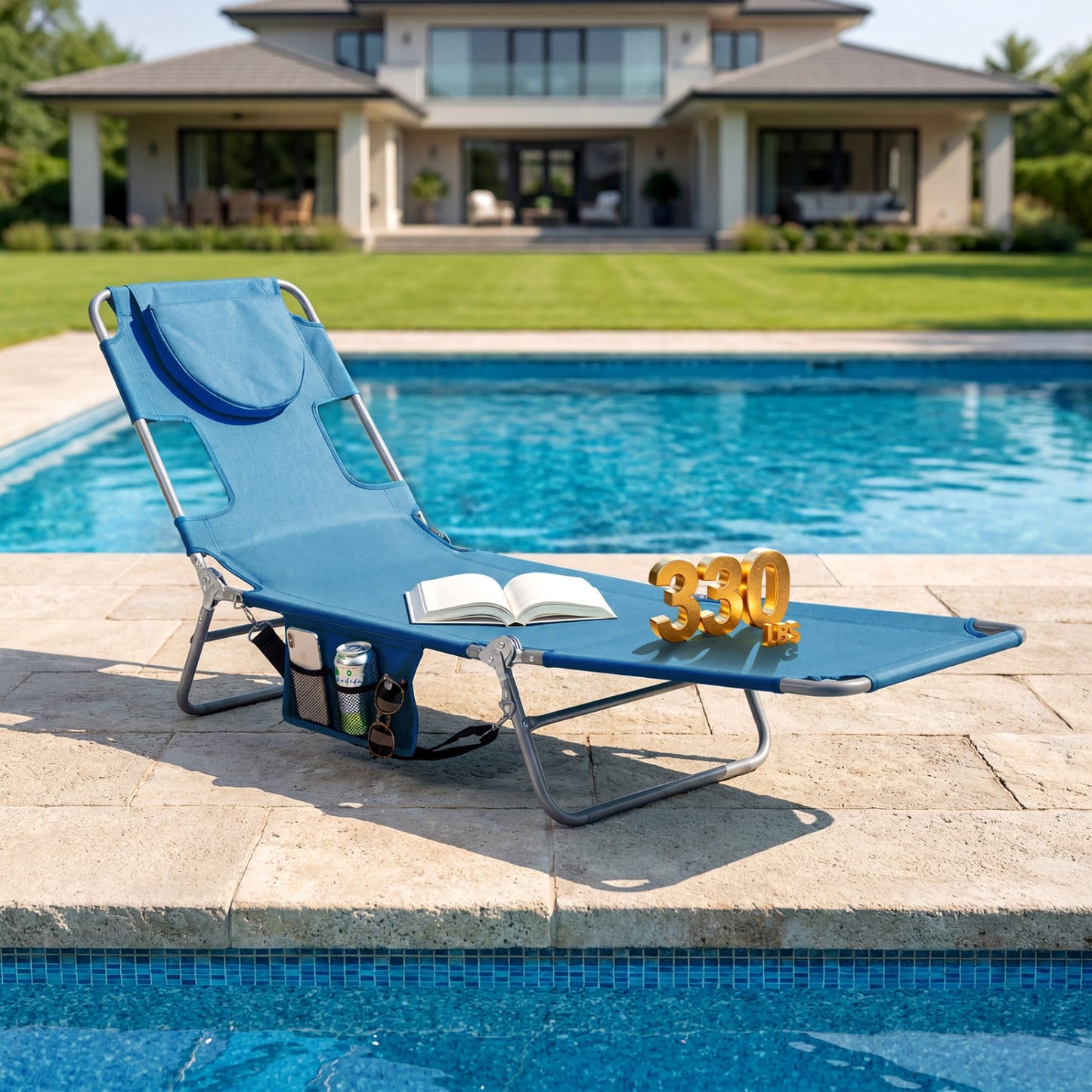 Folding Beach Lounge Chair with Adjustable Backrest for Lawn