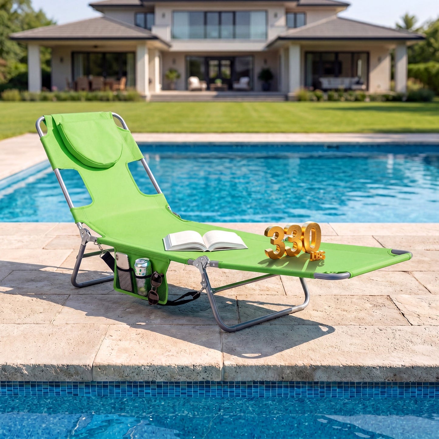 Folding Beach Lounge Chair with Adjustable Backrest for Lawn
