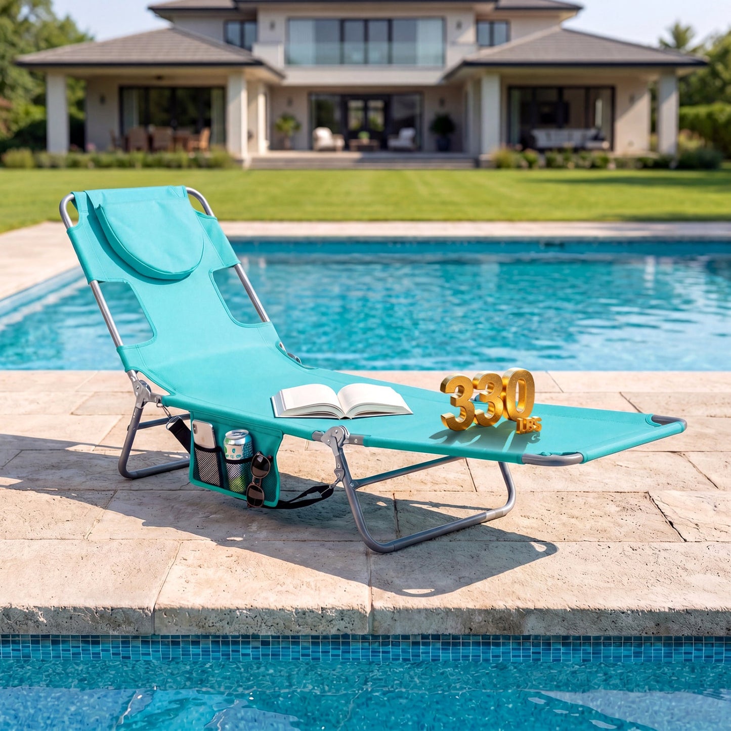 Folding Beach Lounge Chair with Adjustable Backrest for Lawn