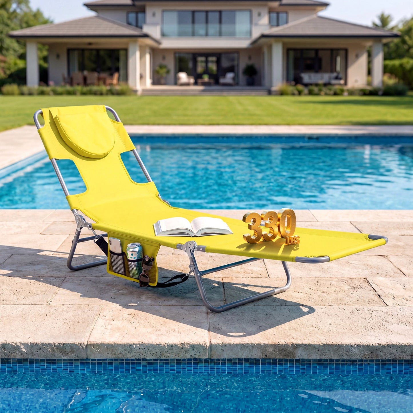 Folding Beach Lounge Chair with Adjustable Backrest for Lawn
