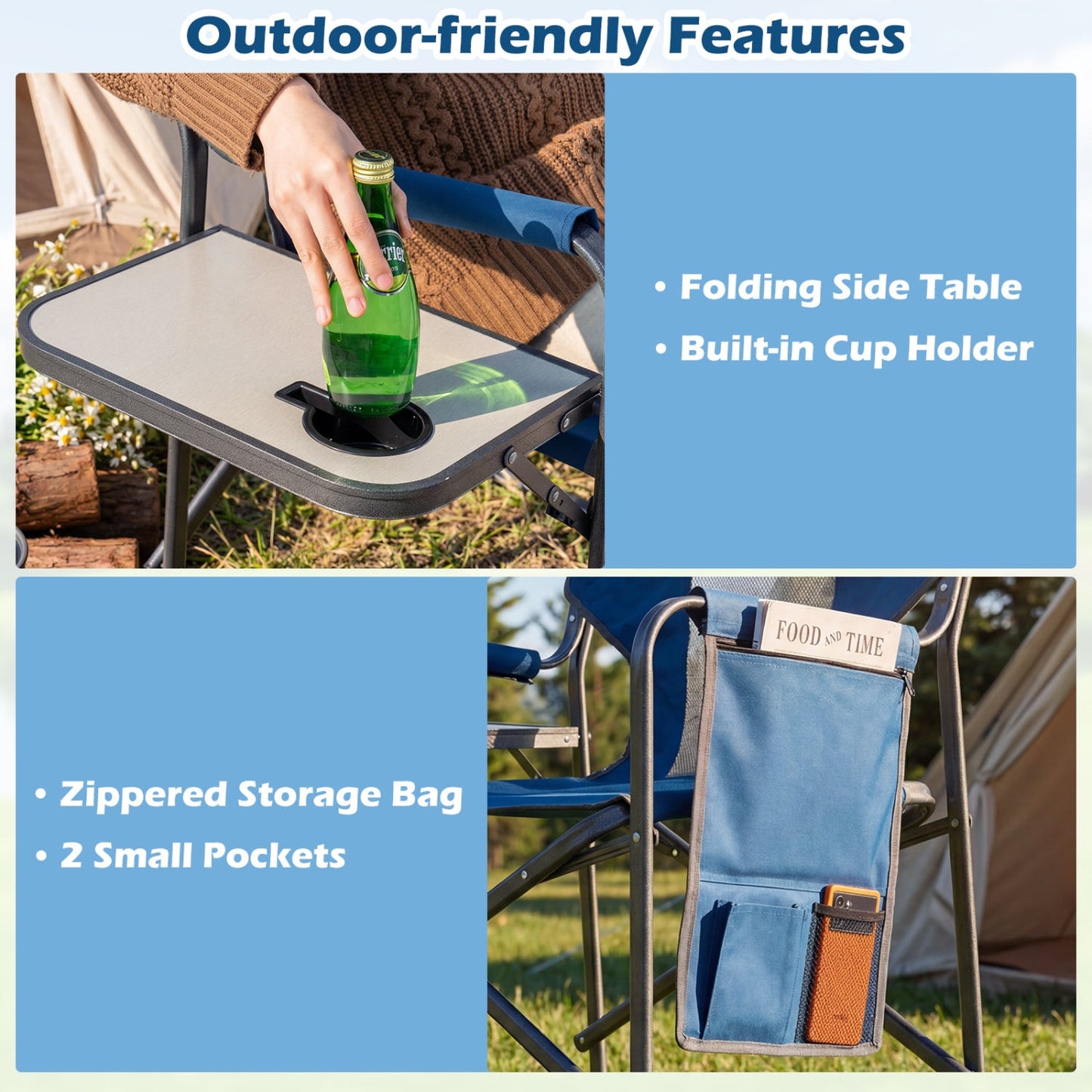 Folding Camping Chair with Cup Holder and Storage Pocket