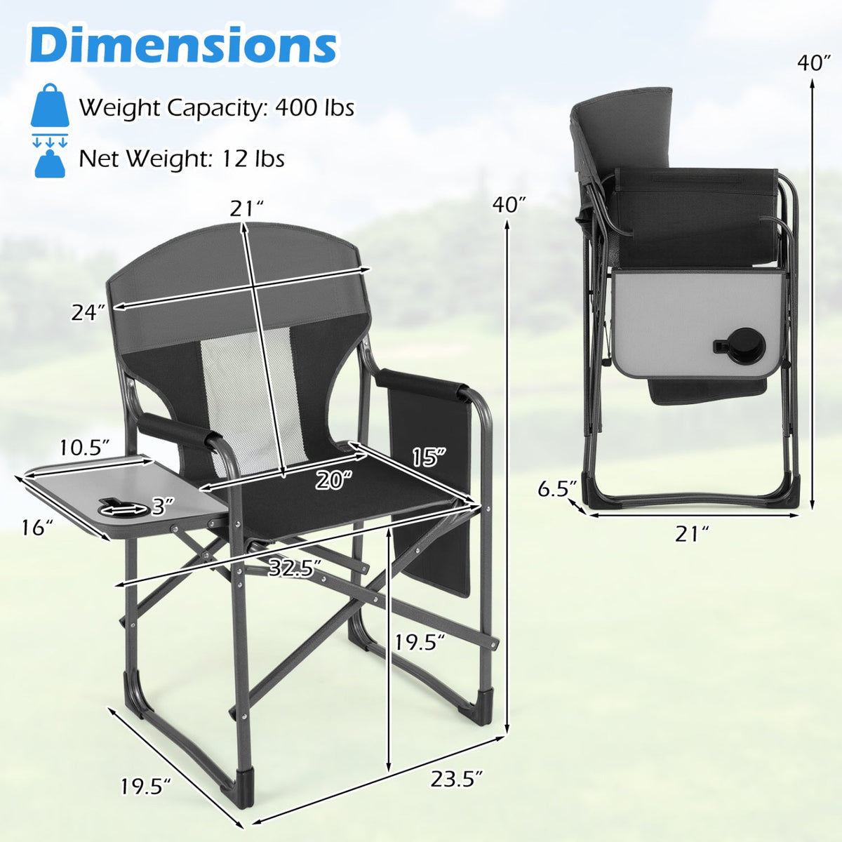 Folding Camping Chair with Cup Holder and Storage Pocket