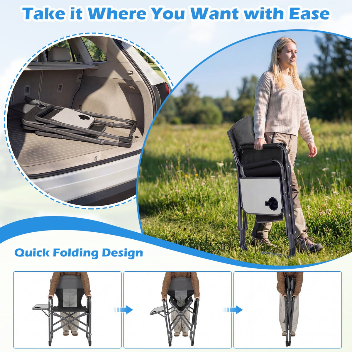 Folding Camping Chair with Cup Holder and Storage Pocket