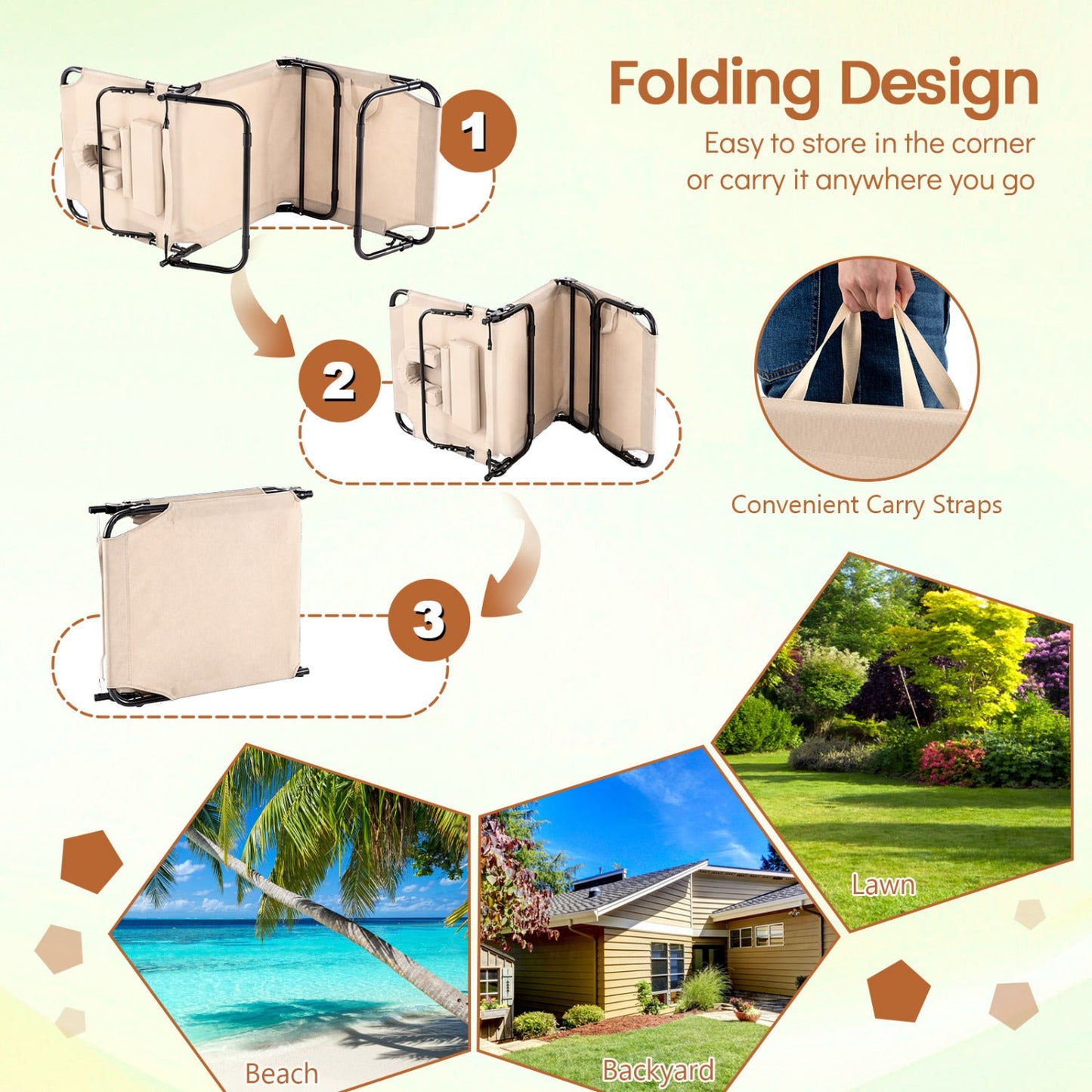 Folding Face Down Tanning Chair with Face Hole 3 Removable Pillows