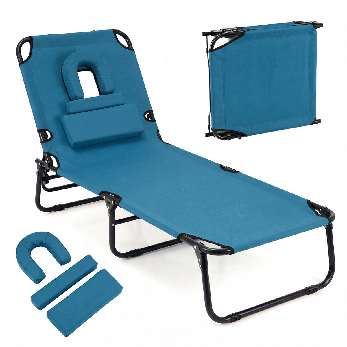 Folding Face Down Tanning Chair with Face Hole 3 Removable Pillows