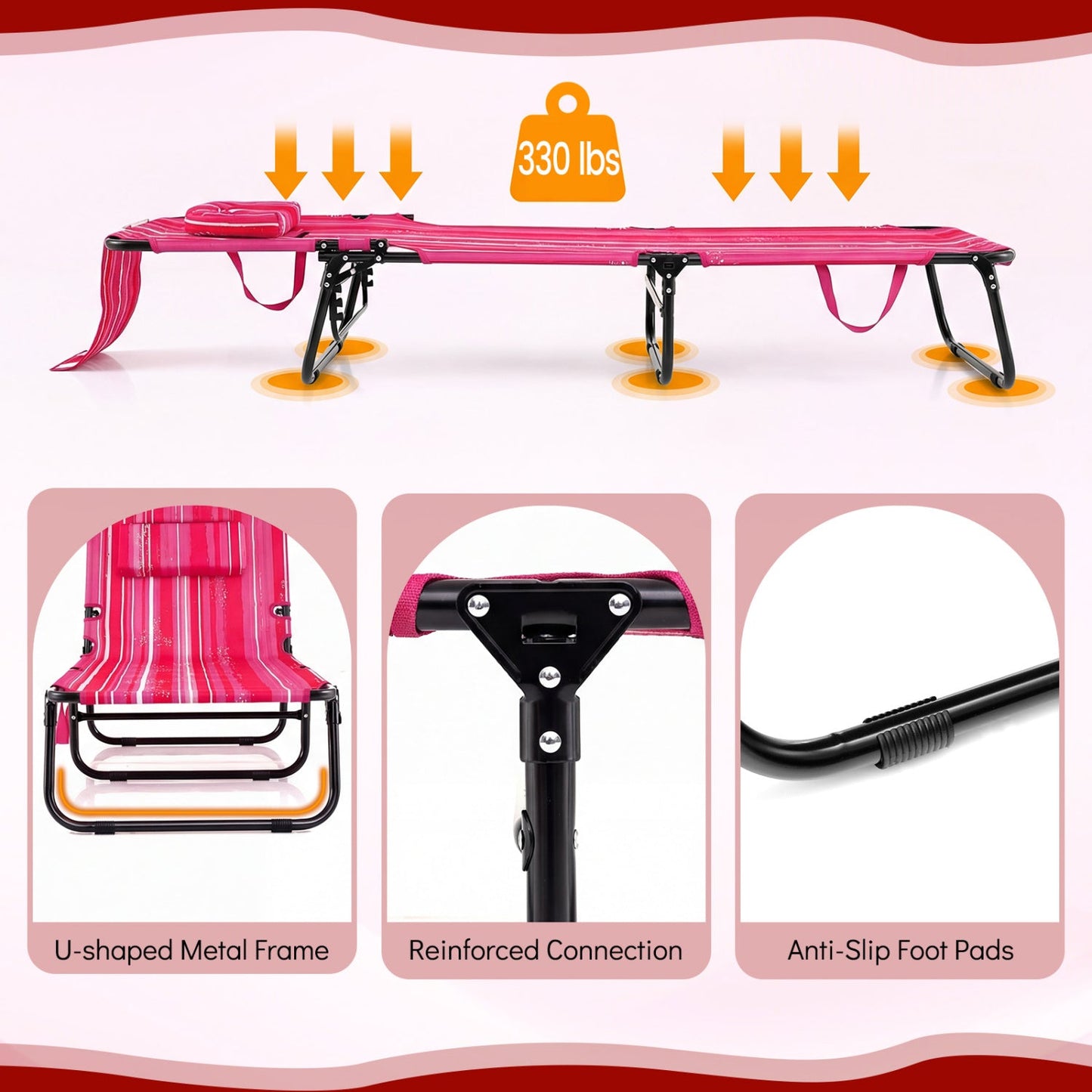 Folding Face Down Tanning Chair with Face Hole 3 Removable Pillows