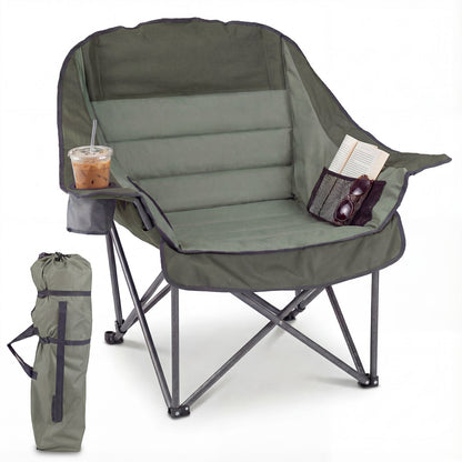 Folding Oversized Camping Chair with Side Pockets and Cup Holder