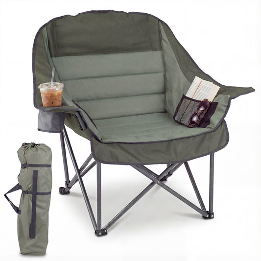 Folding Oversized Camping Chair with Side Pockets and Cup Holder