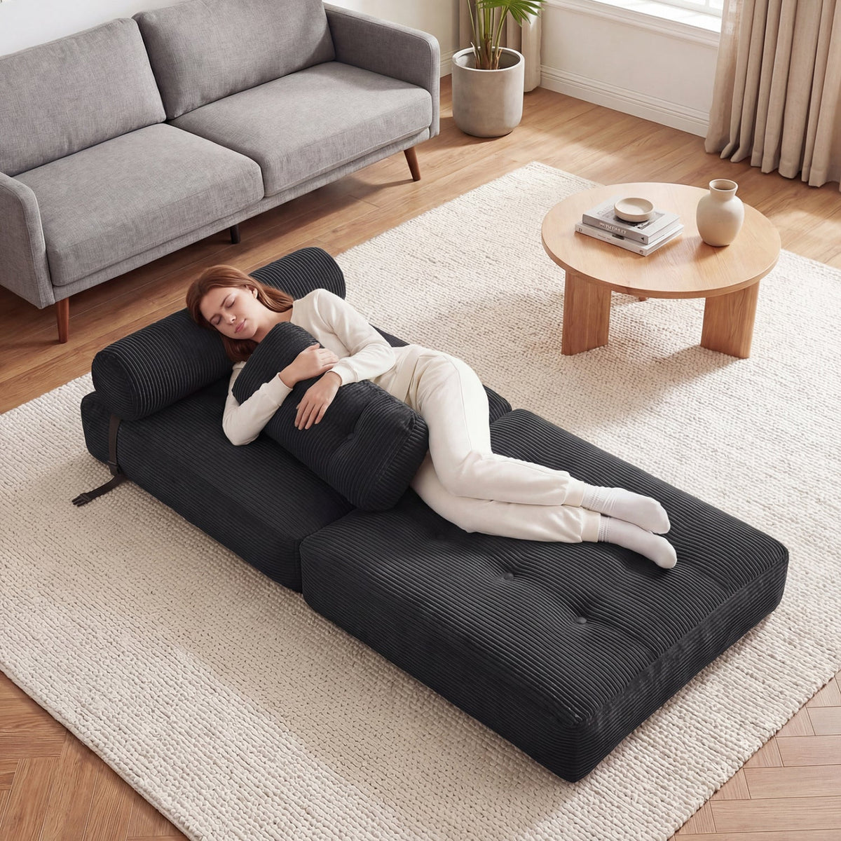 Folding Sofa Bed with Pillow and Back Support for Living Room