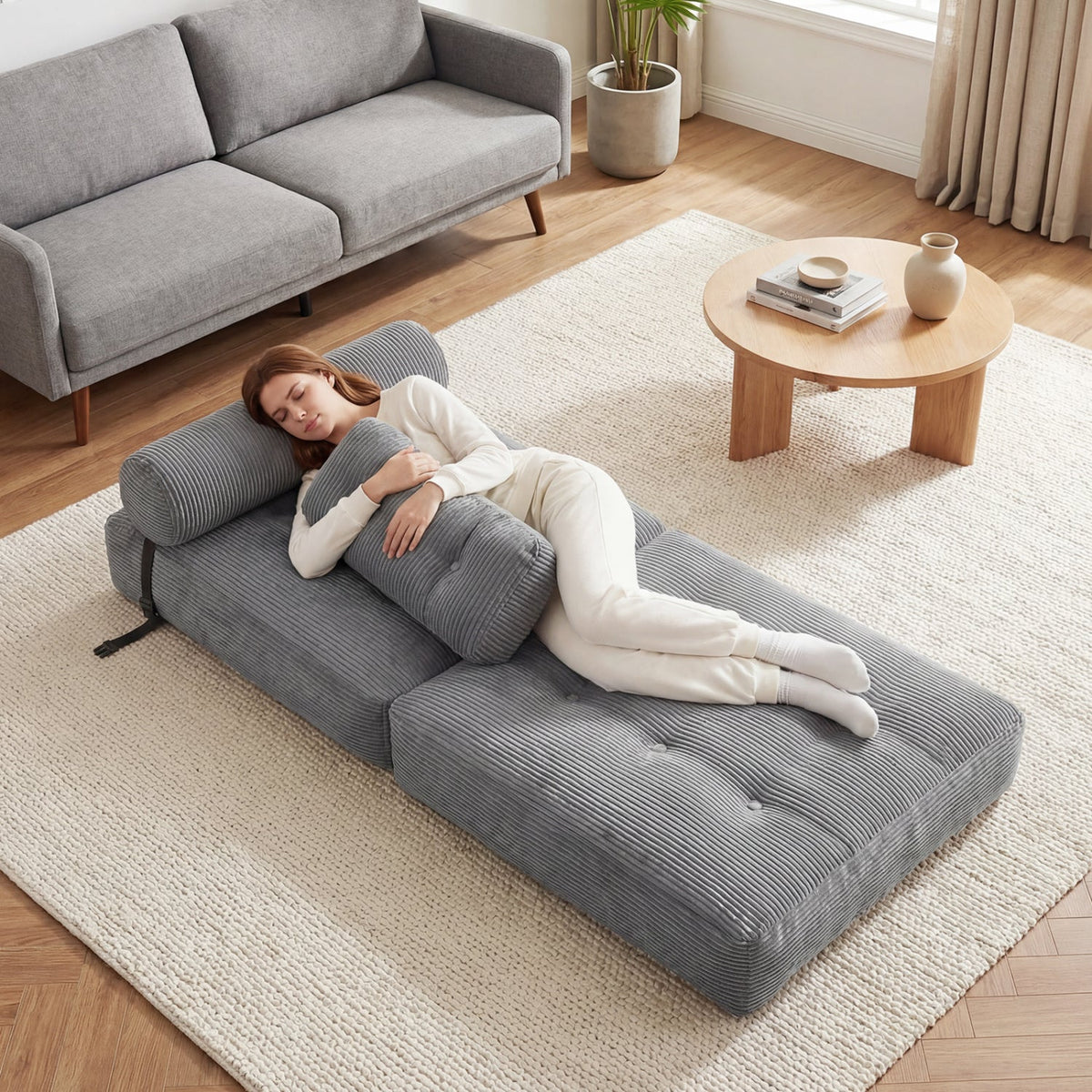 Folding Sofa Bed with Pillow and Back Support for Living Room