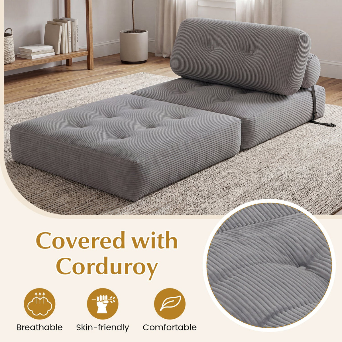 Folding Sofa Bed with Pillow and Back Support for Living Room