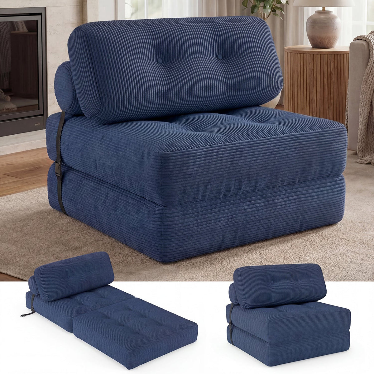 Folding Sofa Bed with Pillow and Back Support for Living Room