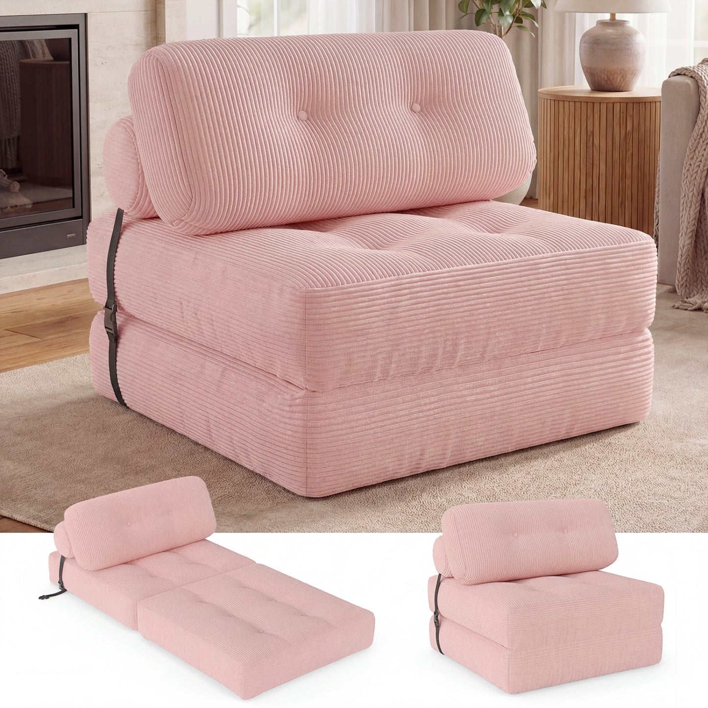 Folding Sofa Bed with Pillow and Back Support for Living Room