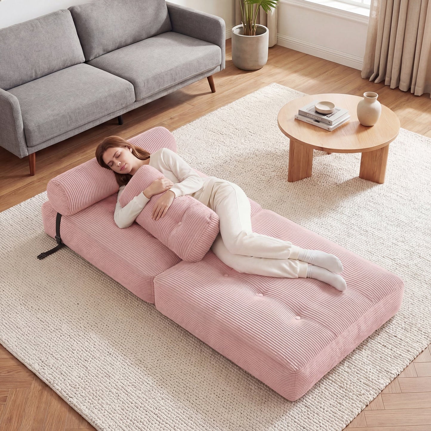 Folding Sofa Bed with Pillow and Back Support for Living Room
