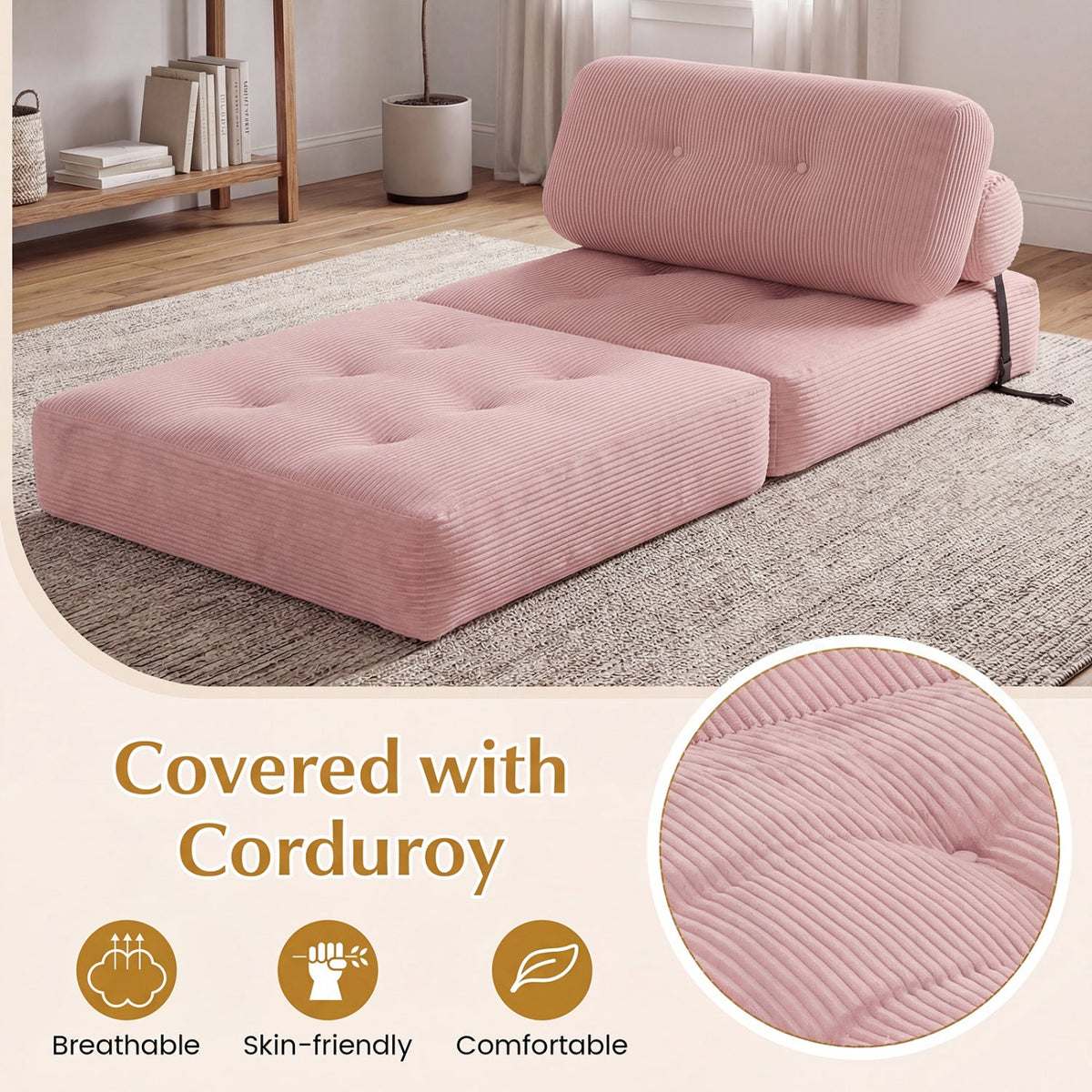 Folding Sofa Bed with Pillow and Back Support for Living Room